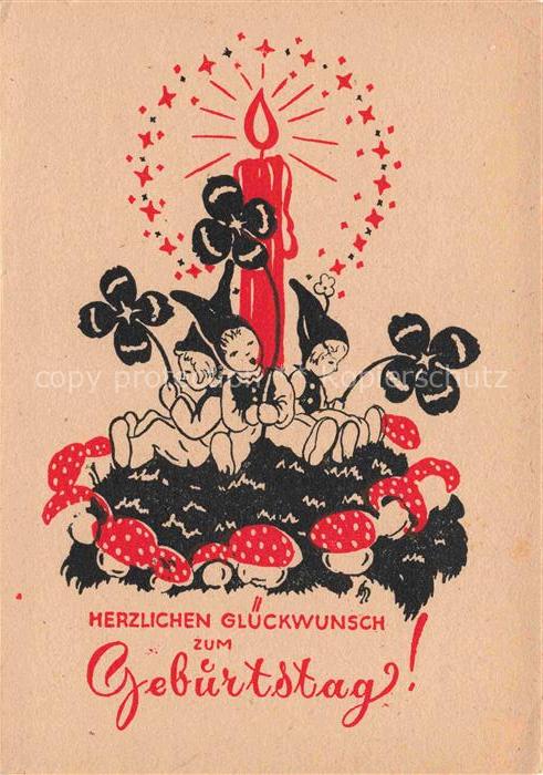 Zwerge Dwarfs Nains-- Glueckwunsch Geburtstag Kleeblatt