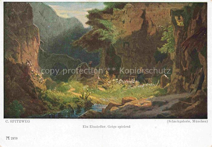 Spitzweg Carl Kuenstlerkarte Nr. 2970 Ein Einsiedler Geige spielend