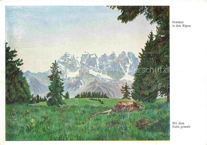 PASCHE Ch. Kuenstlerkarte fussgemalt peint avec le pied Nr. 818 Sommer in den Al