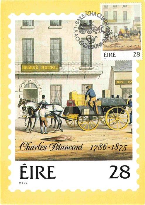 Briefmarken auf AK Timbres Postage Francobollo-- Eire Charles Bianconi