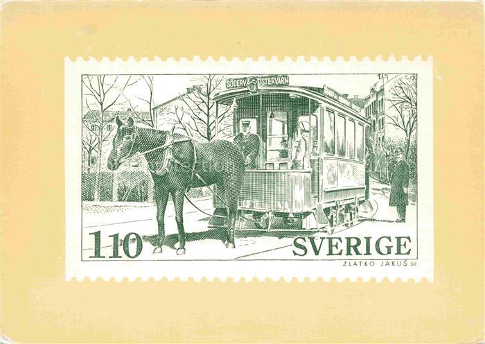 Briefmarken auf AK Timbres Postage Francobollo-- Sverige Nordjunex Pferdebahn