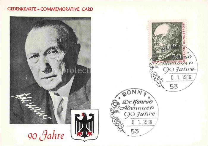 ADENAUER Konrad Kanzler CDU (1876-1967) Politik Deutschland 90 Jahre Gedenkkarte