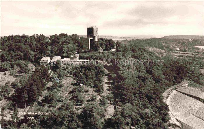 Durlach Karlsruhe Baden BW Turmberg Turm Wald Weinberge Felder Vogelperspektive