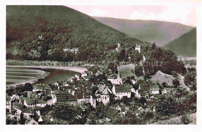 Neckarsteinach Vier-Burgen-Blick Neckar Burg Kirche Ortschaft Tal Berge Wald