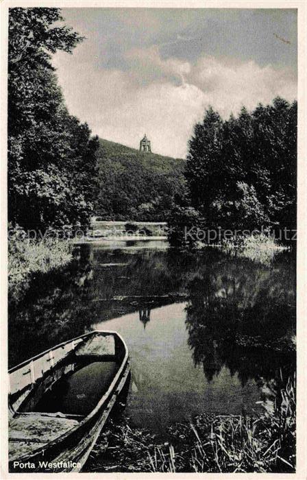 PORTA WESTFALICA NRW Kaiser-Wilhelm-Denkmal Weser Boot Seerosenteich Wald Huegel