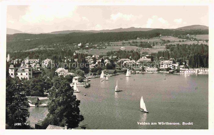 Velden  Woerthersee AT Woerthersee See Bucht Segelboote Villen Ort Wald Huegel