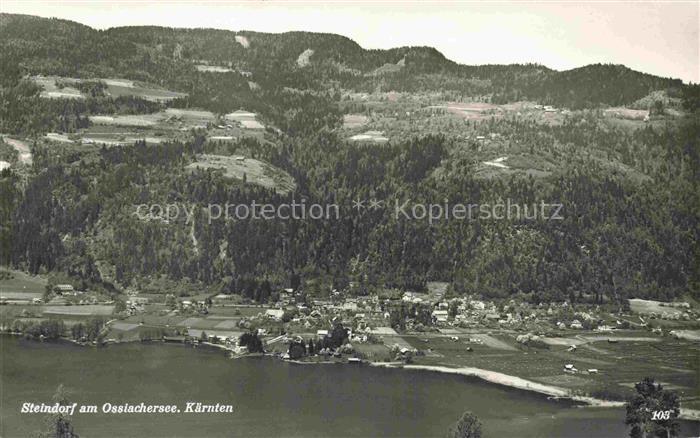 Steindorf Ossiacher See Kaernten AT Ossiachersee Seeblick Dorf Wald Felder Berge