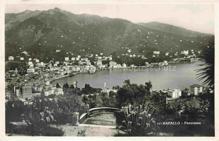 Savoia-Rapallo Panorama Golf Bucht Berge Palmen Kakteen Haeuser Meer Kueste