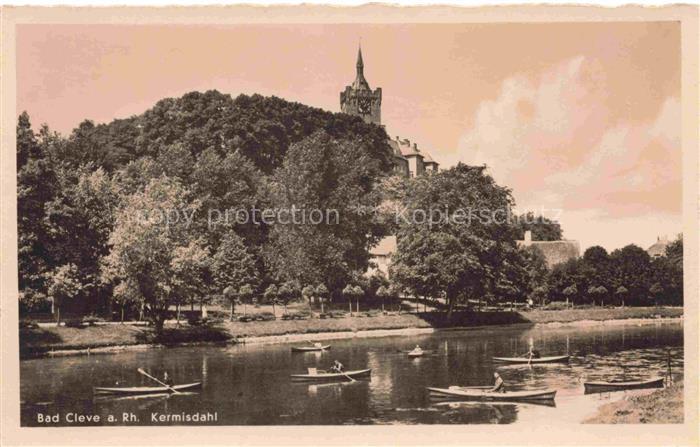 Bad Cleve KLEVE Kermisdahl Ruderboote Kirchturm Baeume Park Kanal Huegel