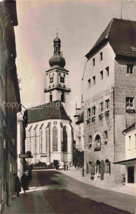 Sulzbach-Rosenberg Bayern Kath-Kirche Zwiebelturm Strassenszene Passanten Histor