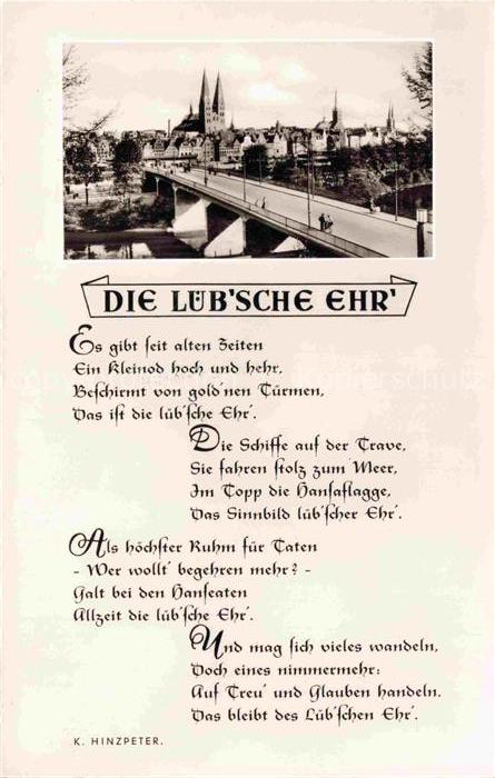 LueBECK  CITY Bruecke Trave Kirchtuerme Stadtansicht Gedichtkarte Hansestadt