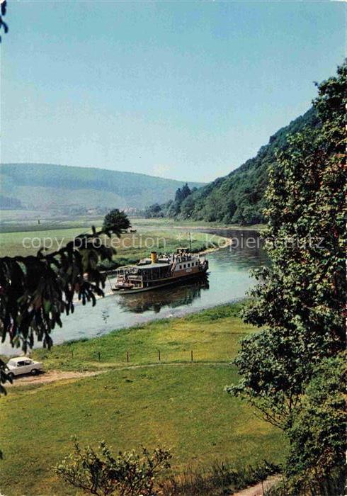 Bodenfelde Weser Niedersachsen Weser Dampfschiff Fluss Huegel Wald Wiesen Ufer H