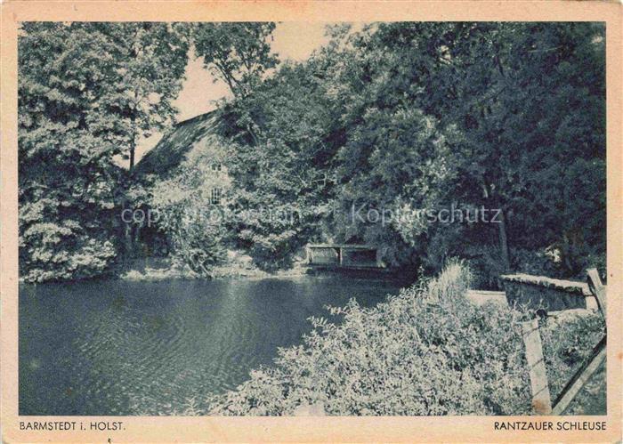 Barmstedt Rantzauer-Schleuse Schleuse Reetdachhaus Weiher Baeume Gebuesch Wasser