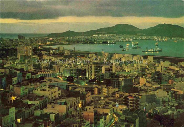 Las Palmas Gran Canaria ES Vista-parcial-nocturna Hafen Nachtaufnahme Stadtpanor