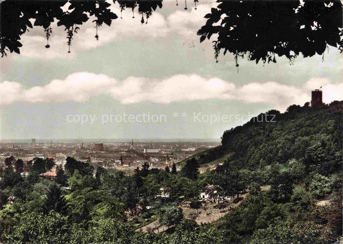 Durlach Karlsruhe Baden BW Turmberg Turm Stadtpanorama Baeume Industrie Huegel B