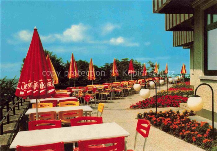 Durlach Karlsruhe Baden BW Burghof Gaststatte Terrasse Coca-Cola Sonnenschirme T