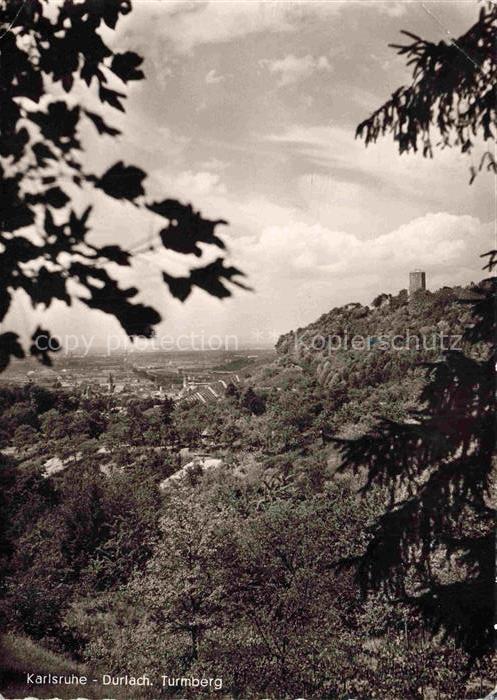 Durlach Karlsruhe Baden BW Turmberg Panorama Wald Rheinebene Turm Baeume Weitbli
