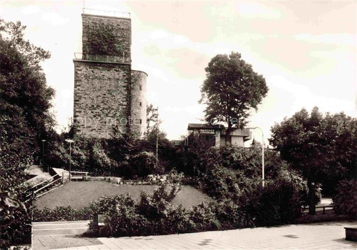 Durlach Karlsruhe Baden BW Gaststaette-Burghof Turmberg Turm Treppe Garten Baeum
