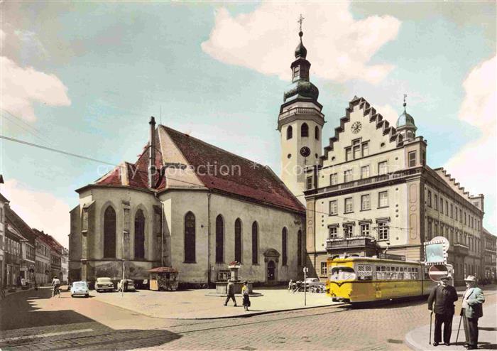 Durlach Karlsruhe Baden BW Stadtkirche Rathaus Strassenbahn Marktplatz Kopfstein