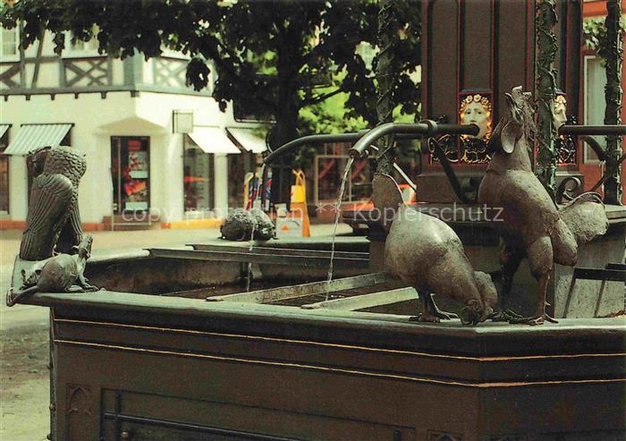 Durlach Karlsruhe Baden BW Marktbrunnen Brunnen Tierfiguren Hahn Maus Bronze Fac