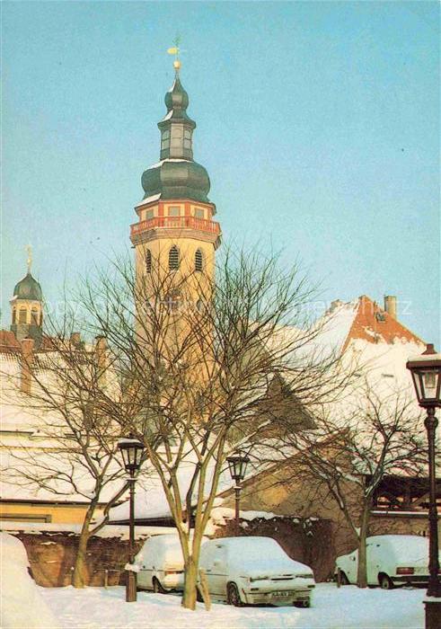 Durlach Karlsruhe Baden BW Stadtkirche Kirchturm Zwiebeldach Schnee Winter Later