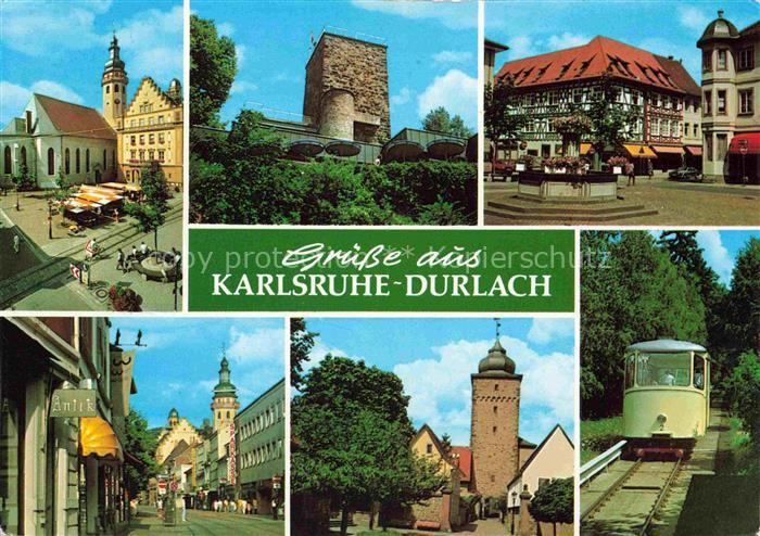 Durlach Karlsruhe Baden BW Marktplatz Stadtkirche Bergfried Fachwerkhaus Brunnen