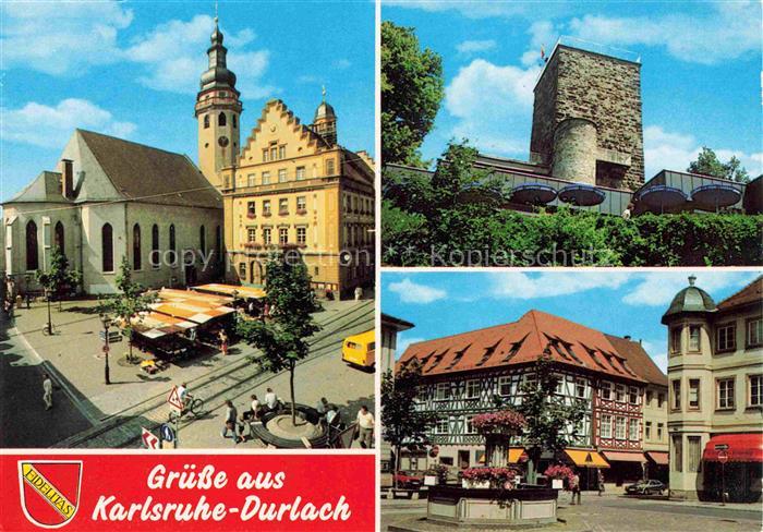 Durlach Karlsruhe Baden BW Marktplatz Stadtkirche Rathaus Bergfried Fachwerkhaus