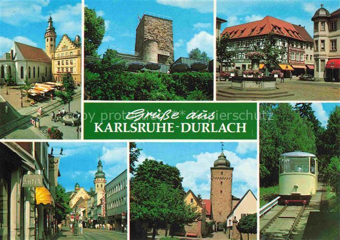 Durlach Karlsruhe Baden BW Marktplatz Stadtkirche Bergfried Fachwerkhaus Brunnen