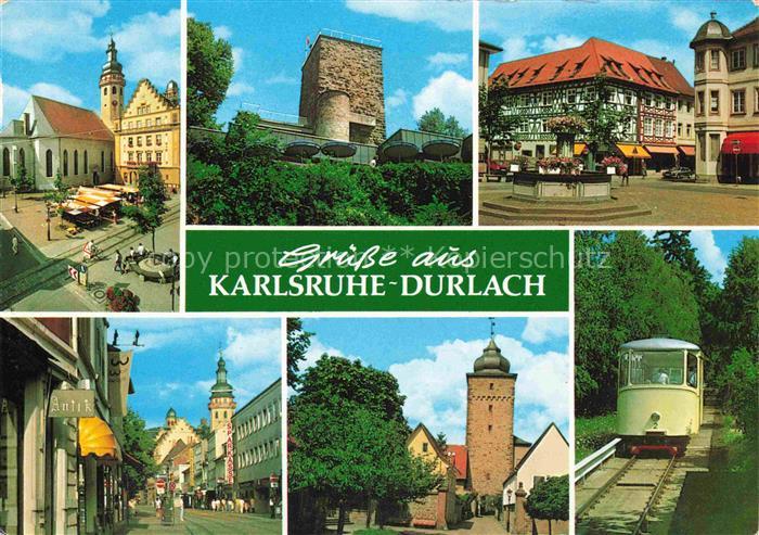 Durlach Karlsruhe Baden BW Marktplatz Stadtkirche Bergfried Fachwerkhaus Brunnen
