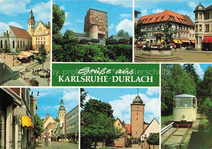 Durlach Karlsruhe Baden BW Marktplatz Stadtkirche Bergfried Fachwerkhaus Brunnen