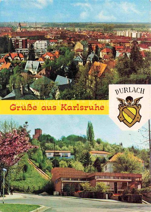 Durlach Karlsruhe Baden BW Stadtpanorama Daecher Kirche Wohngebaeude Huegel Baeu