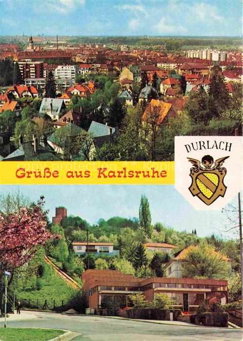 Durlach Karlsruhe Baden BW Stadtpanorama Daecher Kirche Wohngebaeude Huegel Baeu