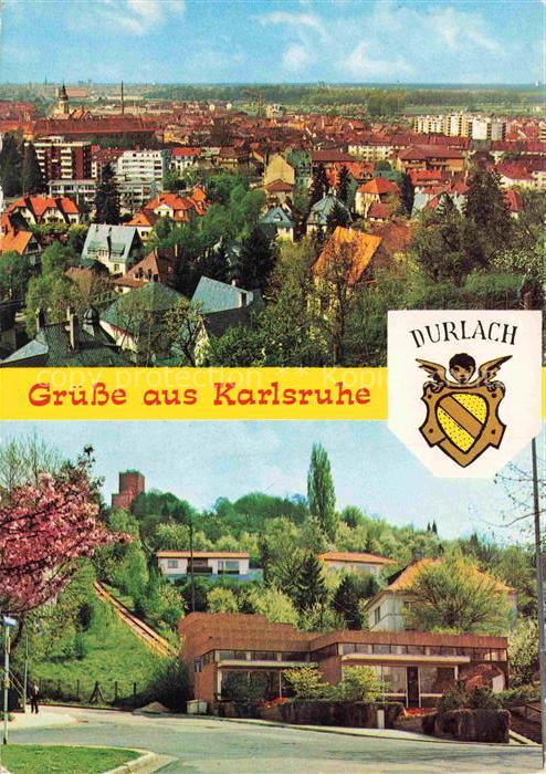 Durlach Karlsruhe Baden BW Stadtpanorama Daecher Kirche Wohngebaeude Huegel Baeu