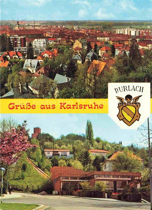 Durlach Karlsruhe Baden BW Stadtpanorama Daecher Kirche Wohngebaeude Huegel Baeu
