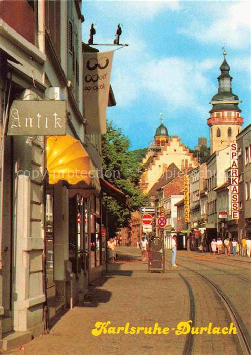 Durlach Karlsruhe Baden BW Pfinztalstrasse Rathaus Stadtkirche Strassenszene Ges