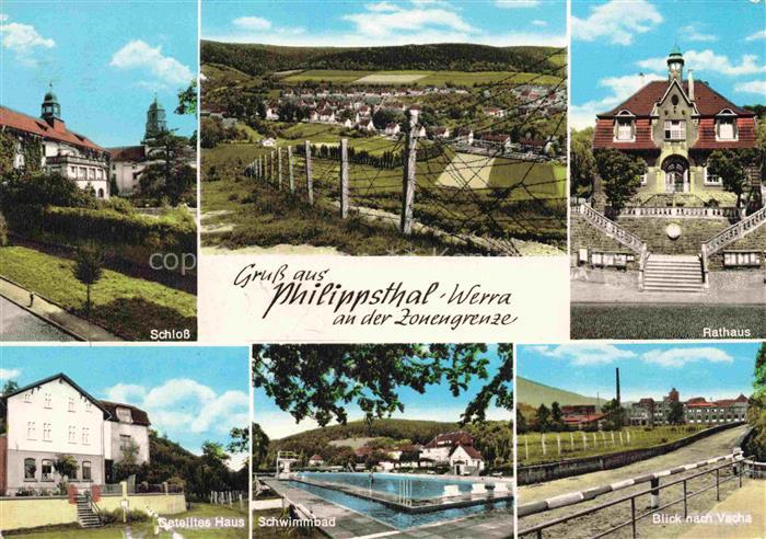 Philippsthal Mehrbildkarte Schloss Rathaus Schwimmbad Zonengrenze Werra Villa-Ko
