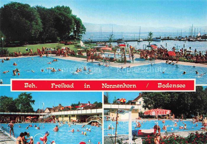 Nonnenhorn Freibad Bodensee Schwimmbecken Hafen Segelboote Badegaeste Liegewiese