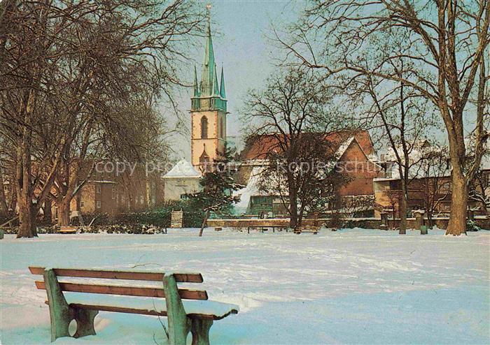 Durlach Karlsruhe Baden BW Kath-Kirche Kirchturm Park Winterlandschaft Schnee Pa