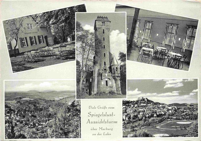 MARBURG  LAHN Spiegelslust-Aussichtsturm Waldgaststaette Bergturm Stadtpanorama
