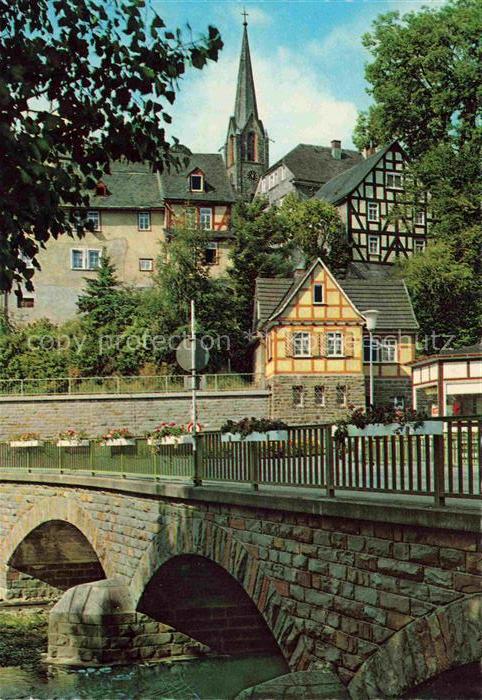 Bad Berleburg NRW Steinbruecke Fachwerkhaus Kirche Bach Altstadt Wittgenstein Kn