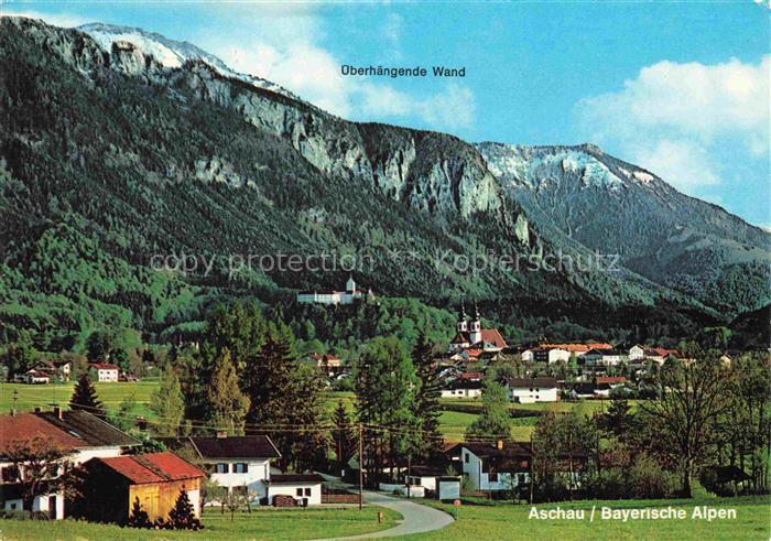 Berg Aschau ueberhaengende-Wand Kampenwand Berge Schloss Kirchturm Dorf Wiesen L