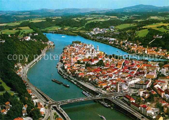 PAssAU Bayern Fliegeraufnahme Muendung Inn Ilz Donau