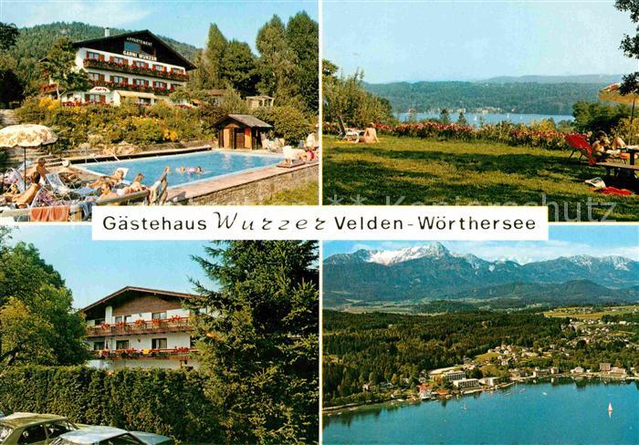 Velden Woerthersee Gaestehaus Wurzer See Pool Panorama Fliegeraufnahme
