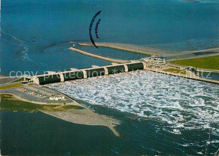 Wesselburenerkoog Fliegeraufnahme Eidersperrwerk mit Abschlussdamm