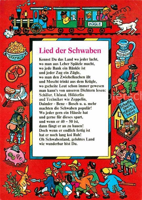 Liederkarte Lied der Schwaben Zuegle Spaetzle Moscht Haeusle