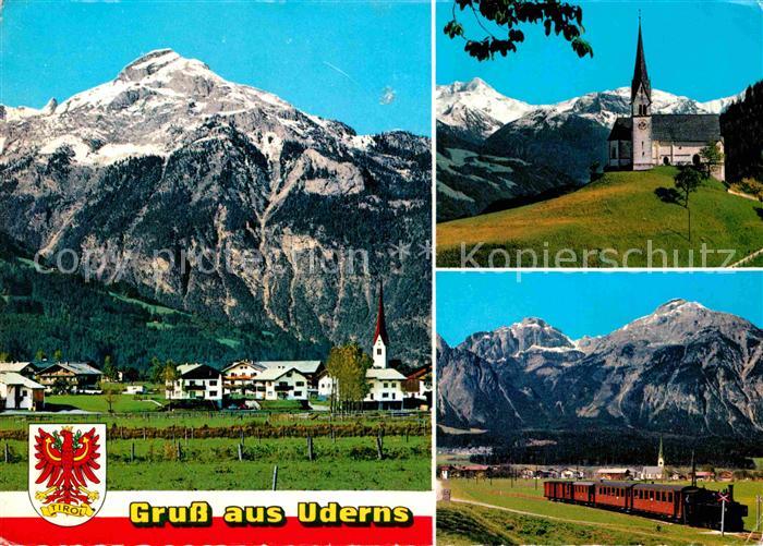Uderns Ortsansicht mit Kirche Eisenbahn Dampflokomotive Alpen