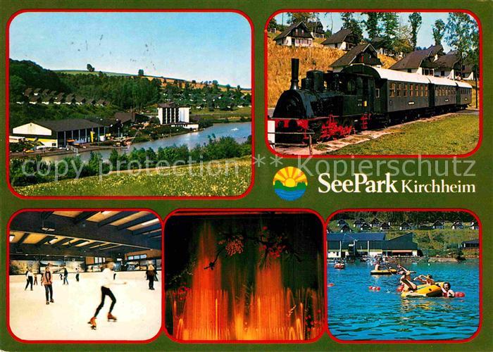 Kirchheim Hessen Seepark am Stausee Dampflokomotive Wasserspiele Eislaufhalle