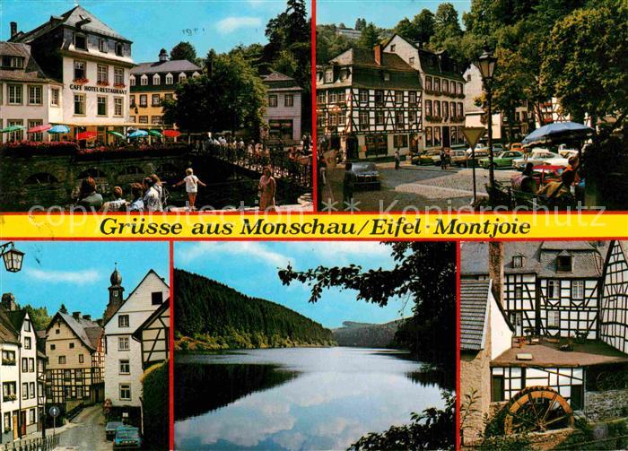 Monschau Montjoie NRW Altstadt Cafe Hotel Fachwerkhaeuser Wasserrad Perlbachtals