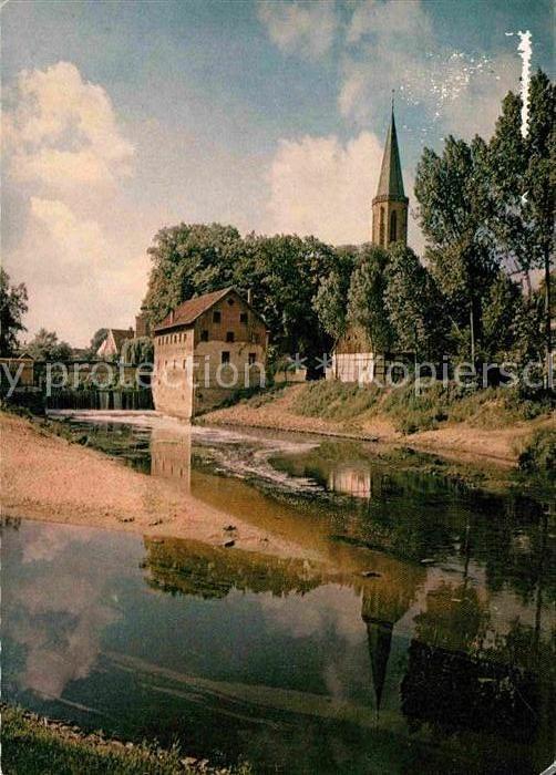 Telgte Warendorf Blick auf Ems Wasserfall und Kirche