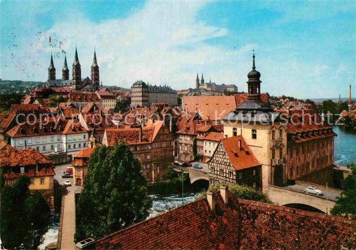 Bamberg Blick ueber die Altstadt Regnitz Dom Schloss